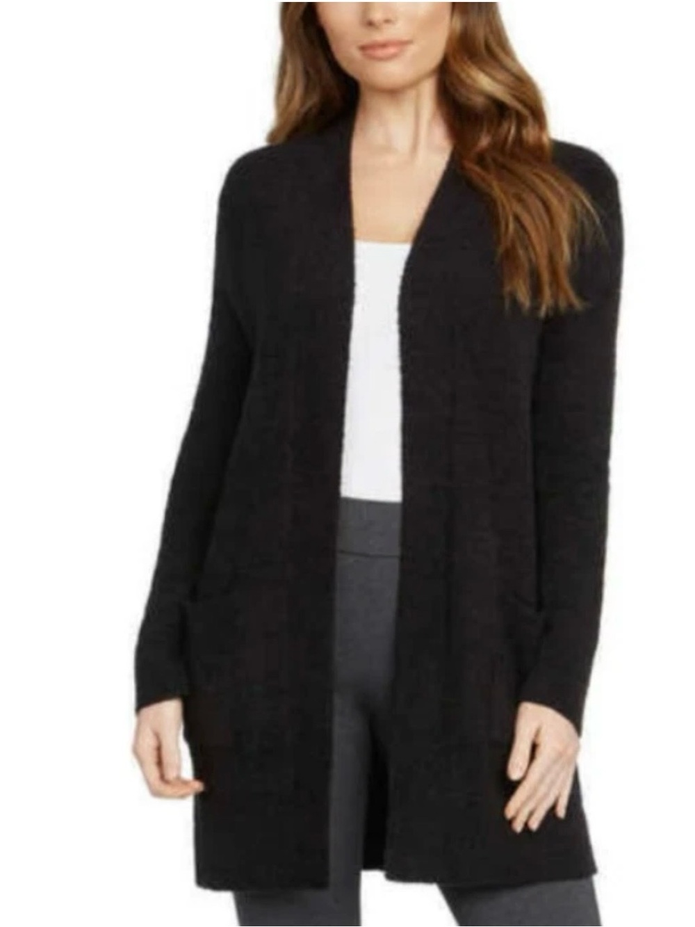Matty M Black Open-Front Longline Women's Sweater chenille Cardigan black Size L